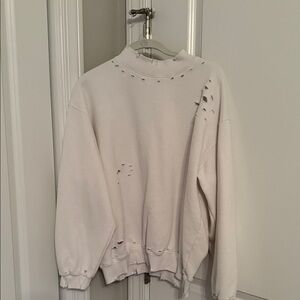 Honey Punch Distressed White Crewneck